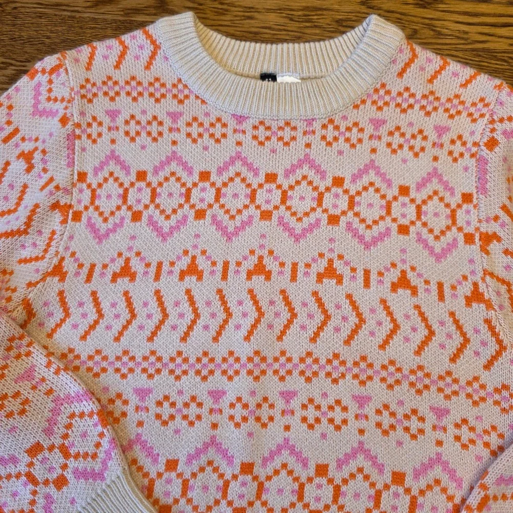 HM Divided Womens M Fair Isle Sweater Pink Orange‎ Geometric Nordic Preppy Cozy